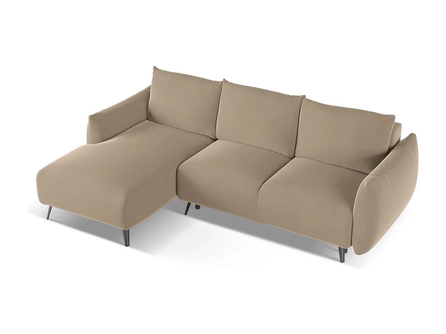 Canapé d'angle gauche convertible en velours - beige clair - MALIE