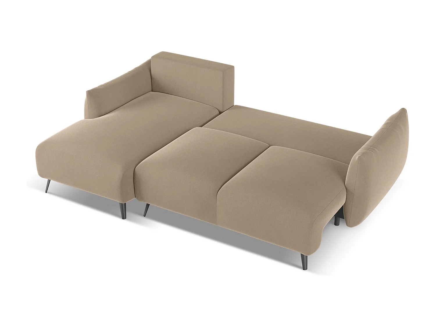 Canapé d'angle gauche convertible en velours - beige clair - MALIE