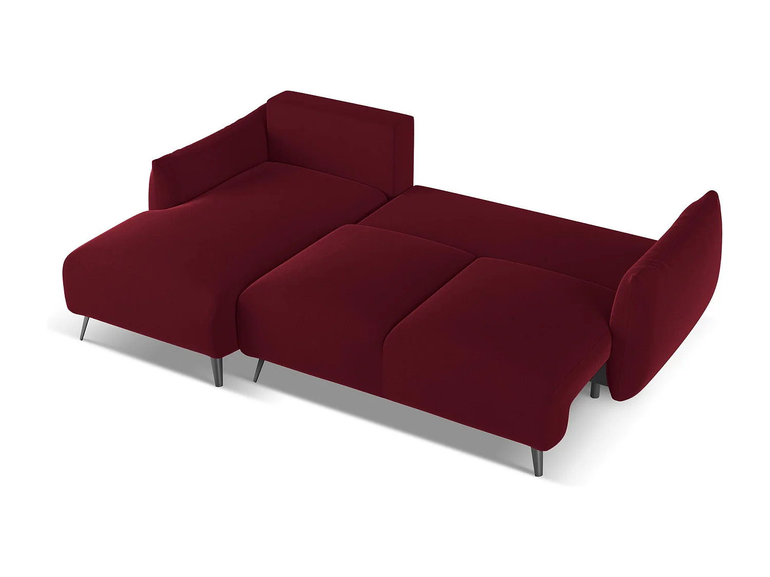 3-Sitzer Ecksofa mit Schlaffunktion - Ecke Links - Samt - Burgund - MALIE