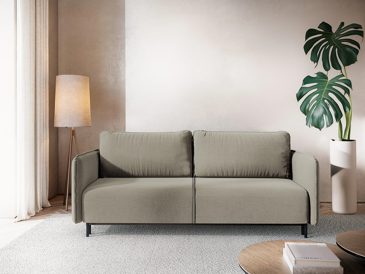 3-Sitzer Sofa mit Schlaffunktion - - Strukturstoff - Dunkelbeige - LUANA