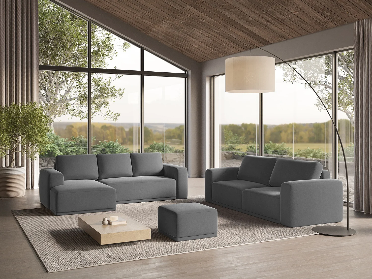 3-Sitzer Ecksofa mit Schlaffunktion - Ecke Links - Samt - Grau - KAILA