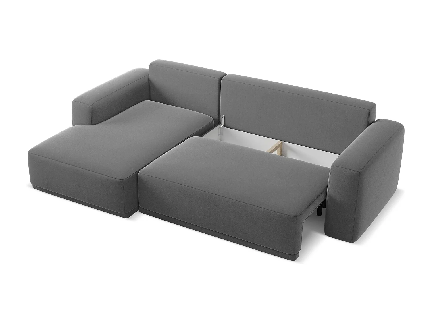 Canapé d'angle gauche convertible en velours - gris - KAILA