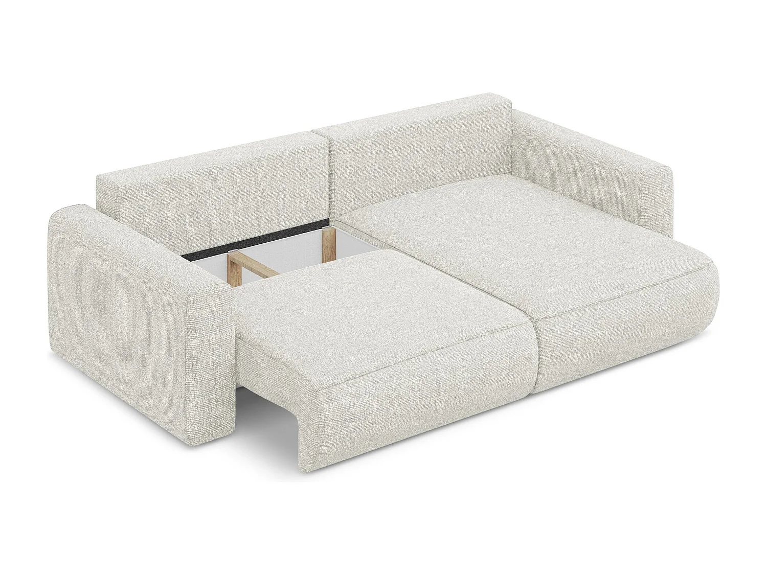 Canapé d’angle 2,5 places droit convertible en tissu texturé - blanc beige - KAPUA