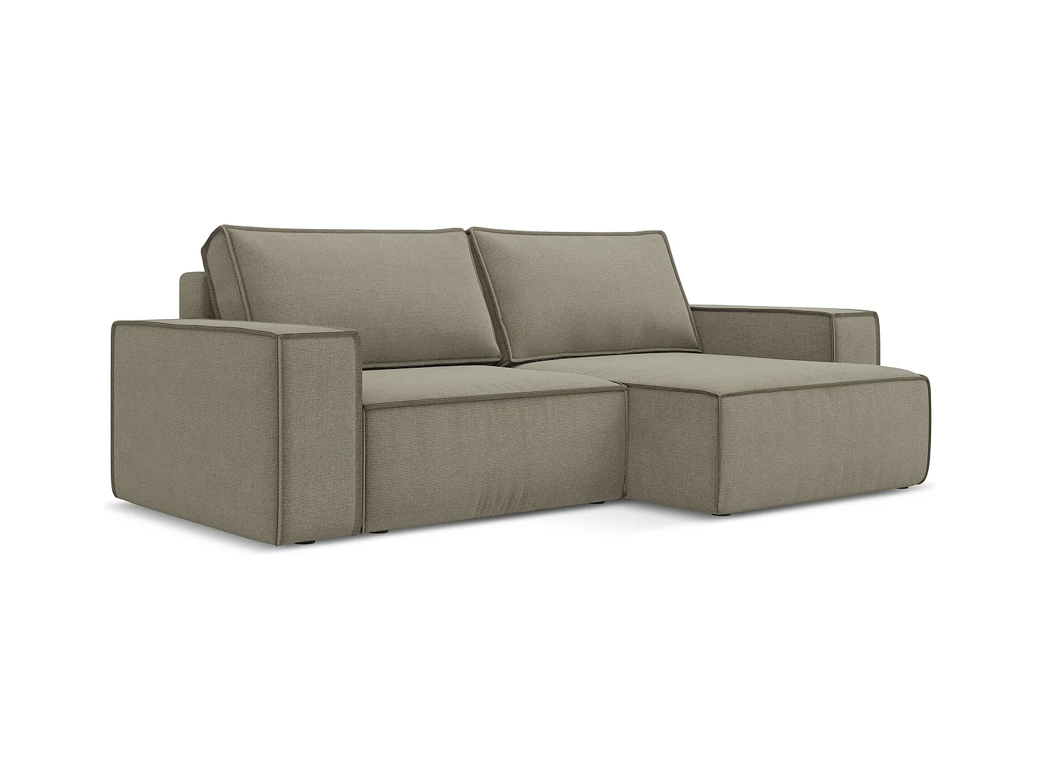 Canapé d’angle 2 places droit convertible en tissu texturé - beige foncé - KIMO