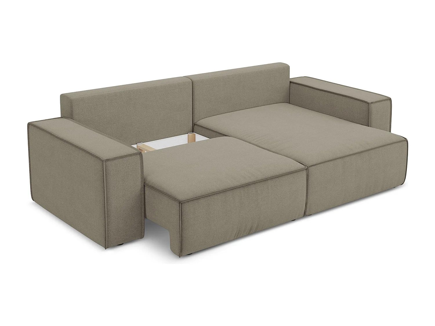 Sofá de canto direito convertível 2 lugares em tecido texturizado bege escuro - KIMO