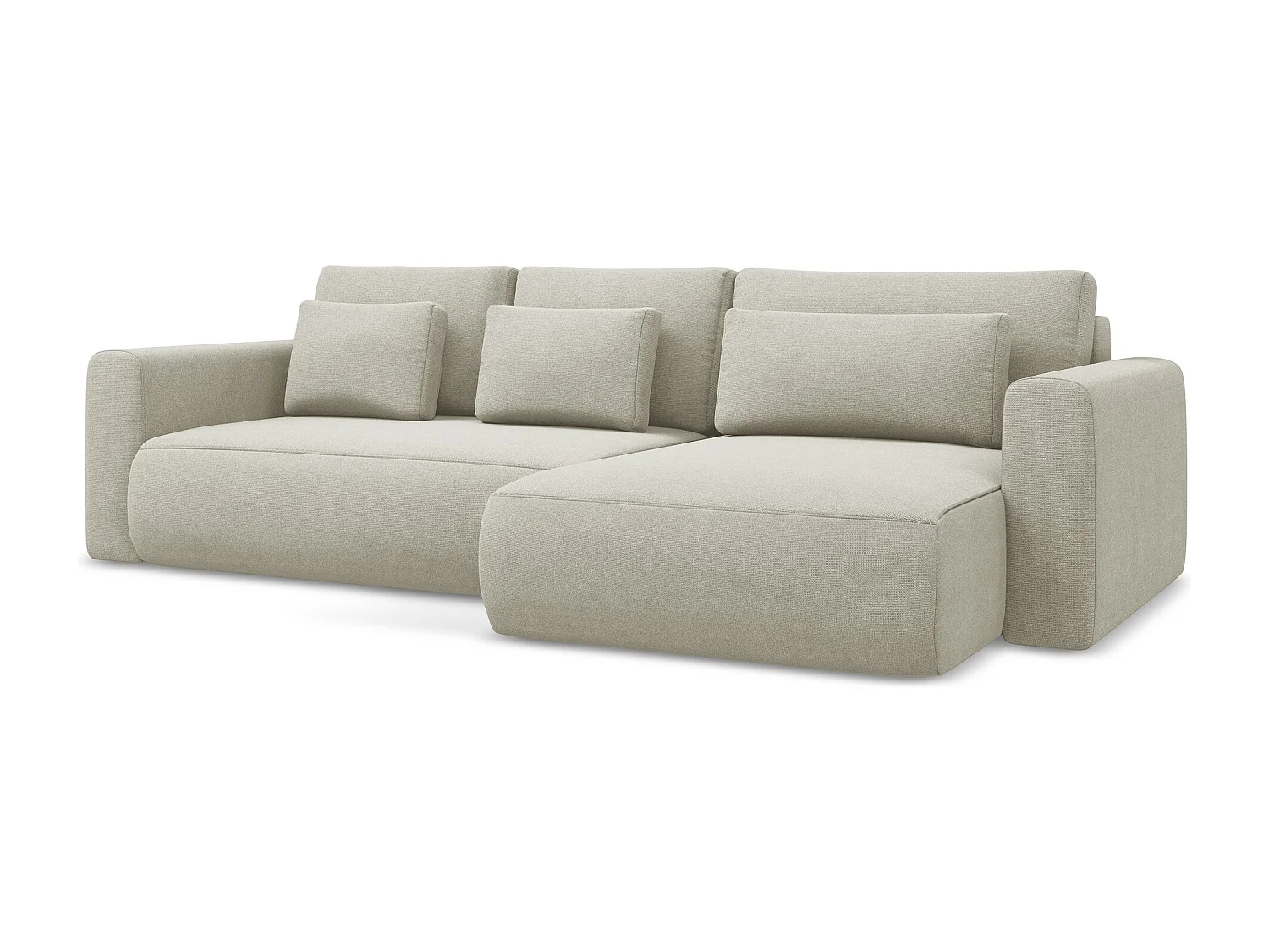 Canapé d’angle 3 places droit convertible en tissu texturé - beige clair - KAPUA