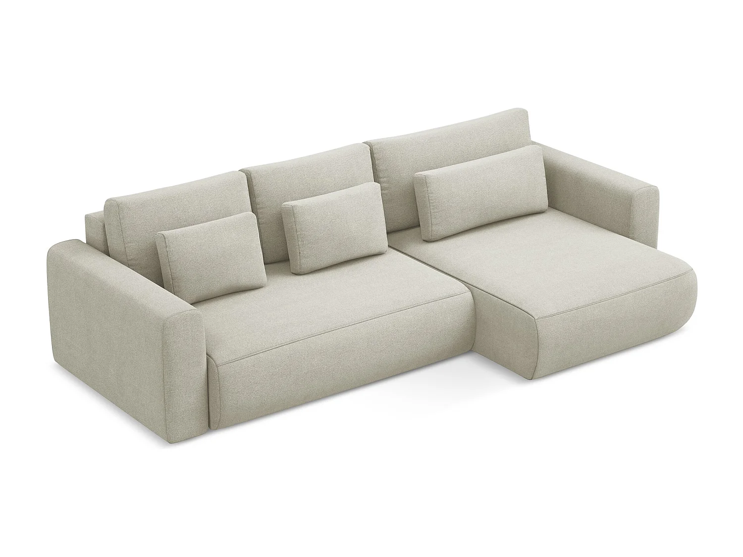 Canapé d’angle 3 places droit convertible en tissu texturé - beige clair - KAPUA