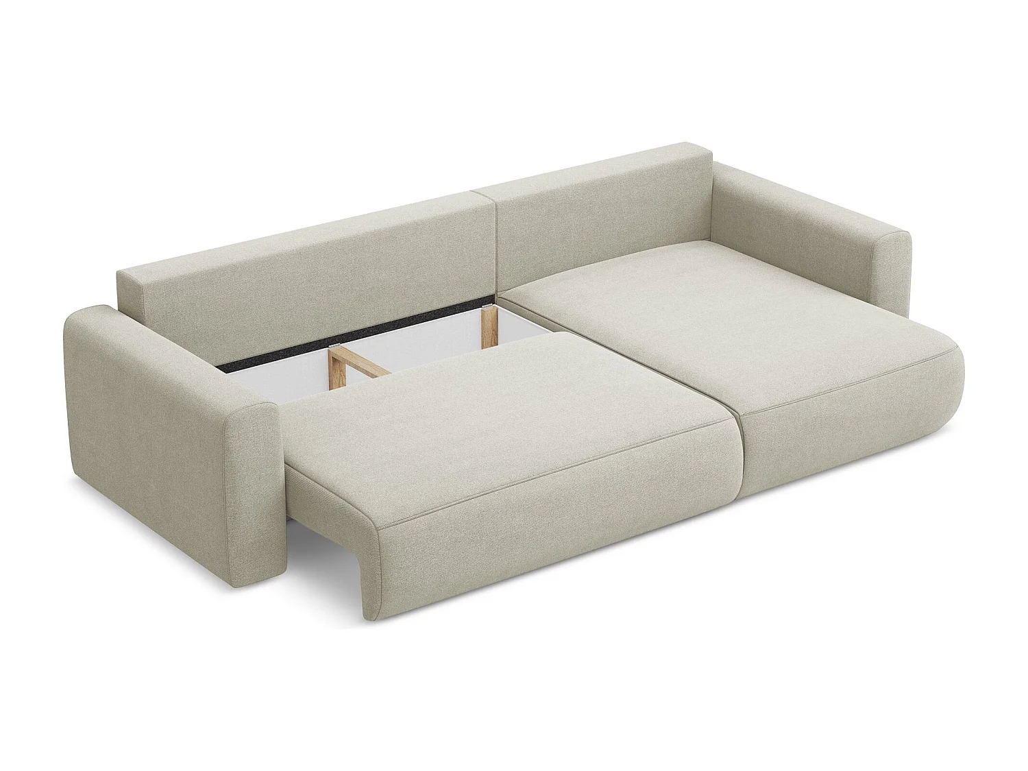 Canapé d’angle 3 places droit convertible en tissu texturé - beige clair - KAPUA