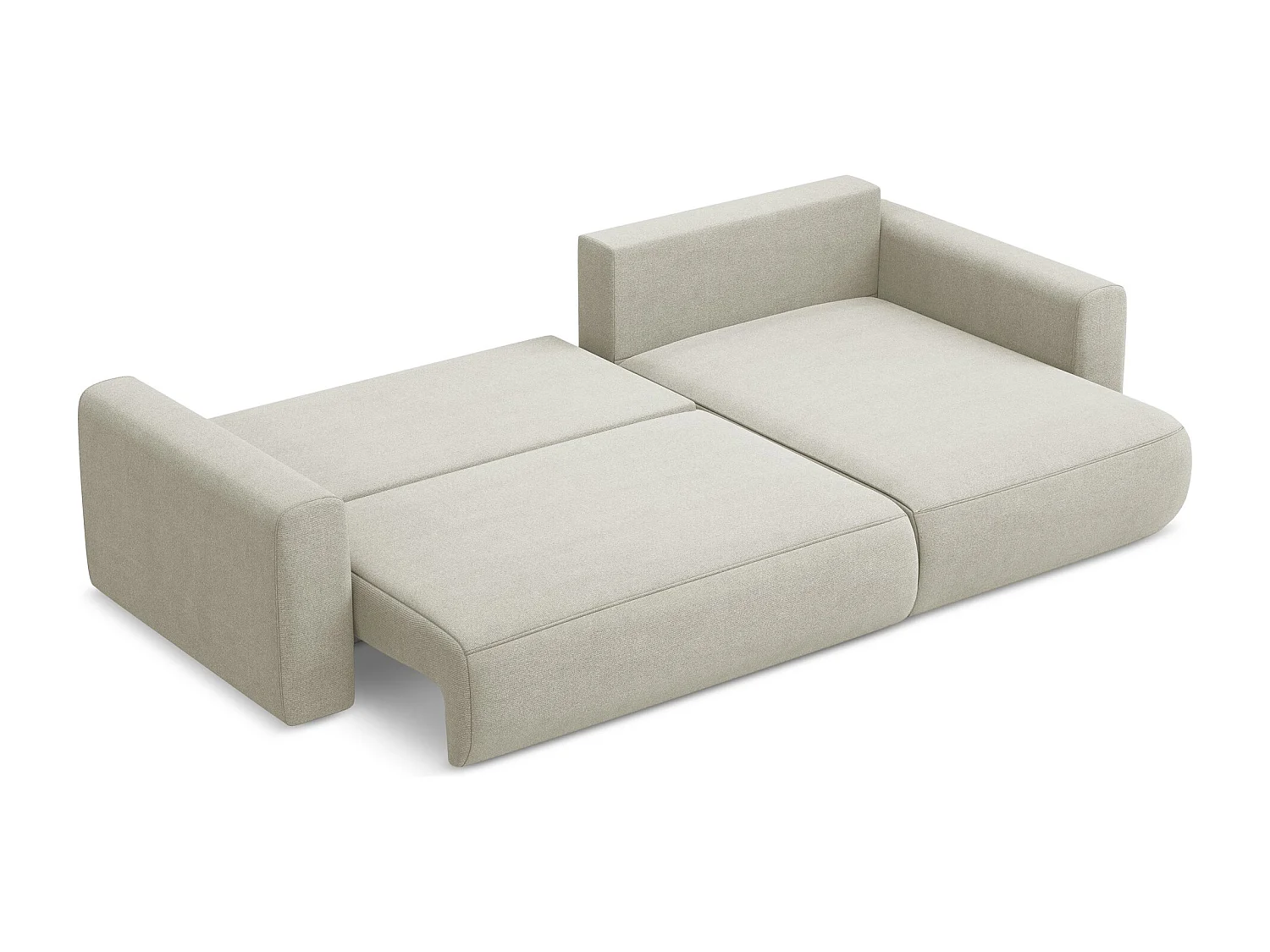 Canapé d’angle 3 places droit convertible en tissu texturé - beige clair - KAPUA