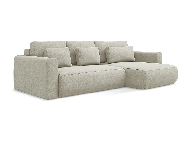 Canapé d’angle 3 places droit convertible en tissu texturé - beige clair - KAPUA