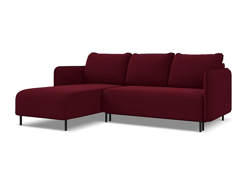 3-Sitzer Ecksofa mit Schlaffunktion - Ecke Links - Samt - Burgund - LUANA