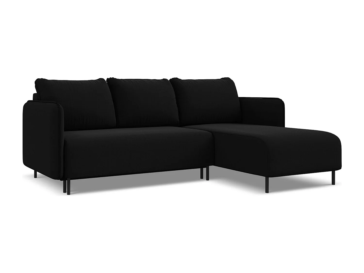 Ecksofa mit Schlaffunktion - Ecke Rechts - Samt - Schwarz - LUANA