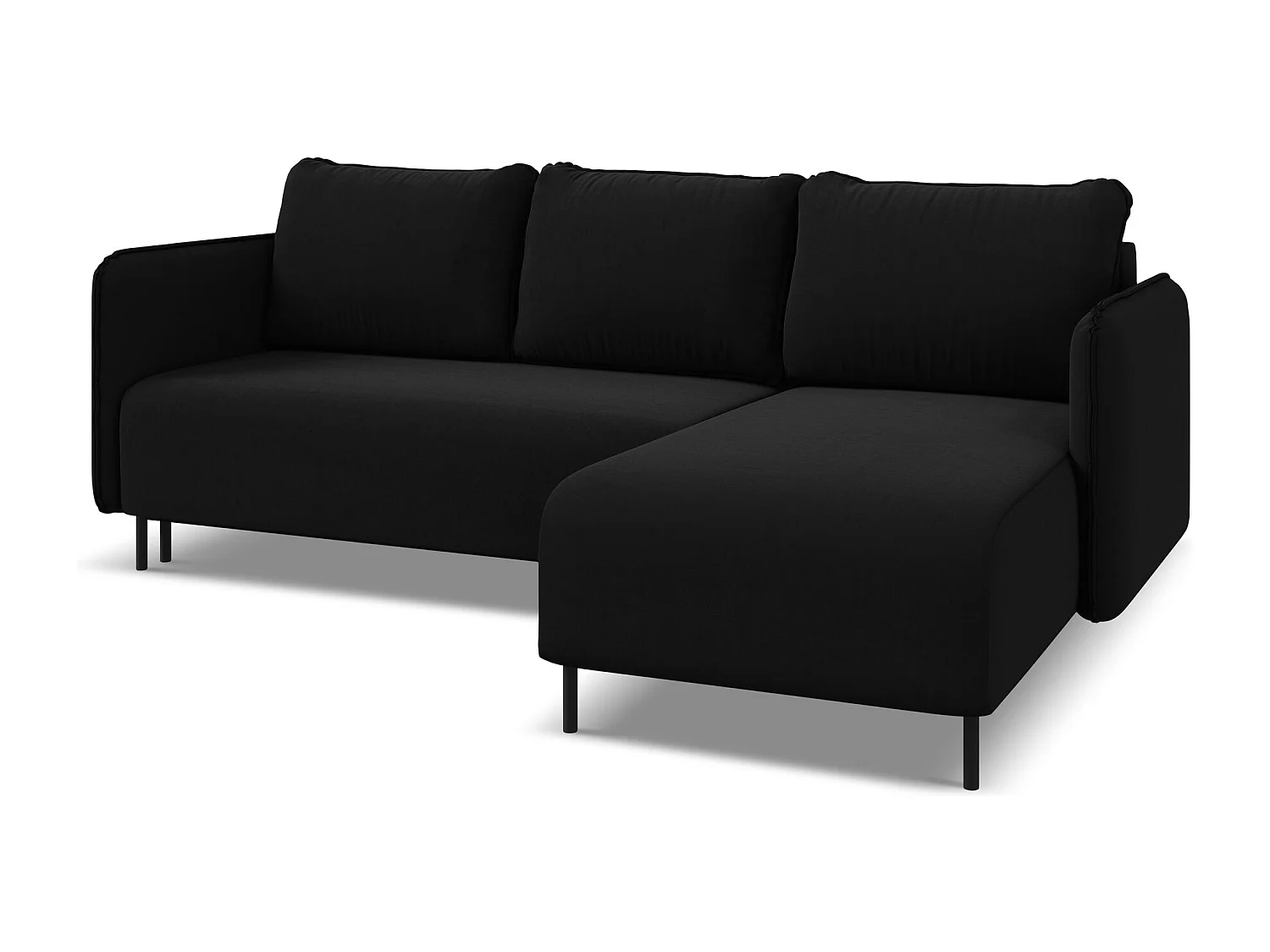 Ecksofa mit Schlaffunktion - Ecke Rechts - Samt - Schwarz - LUANA