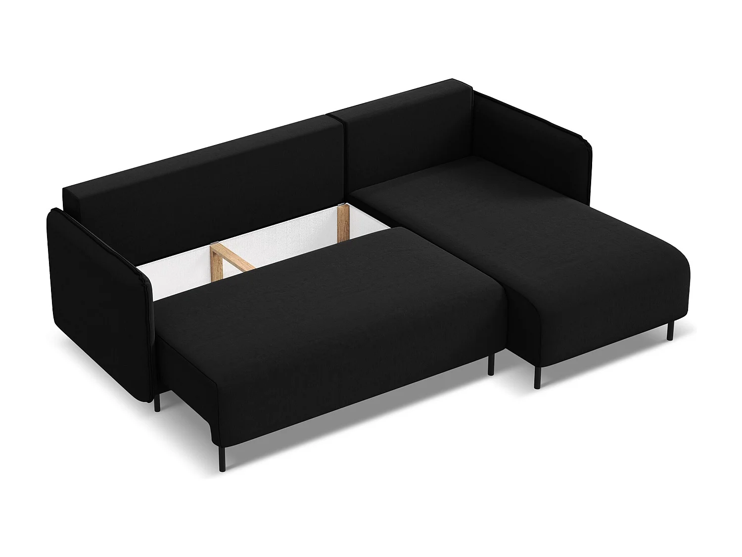 Ecksofa mit Schlaffunktion - Ecke Rechts - Samt - Schwarz - LUANA