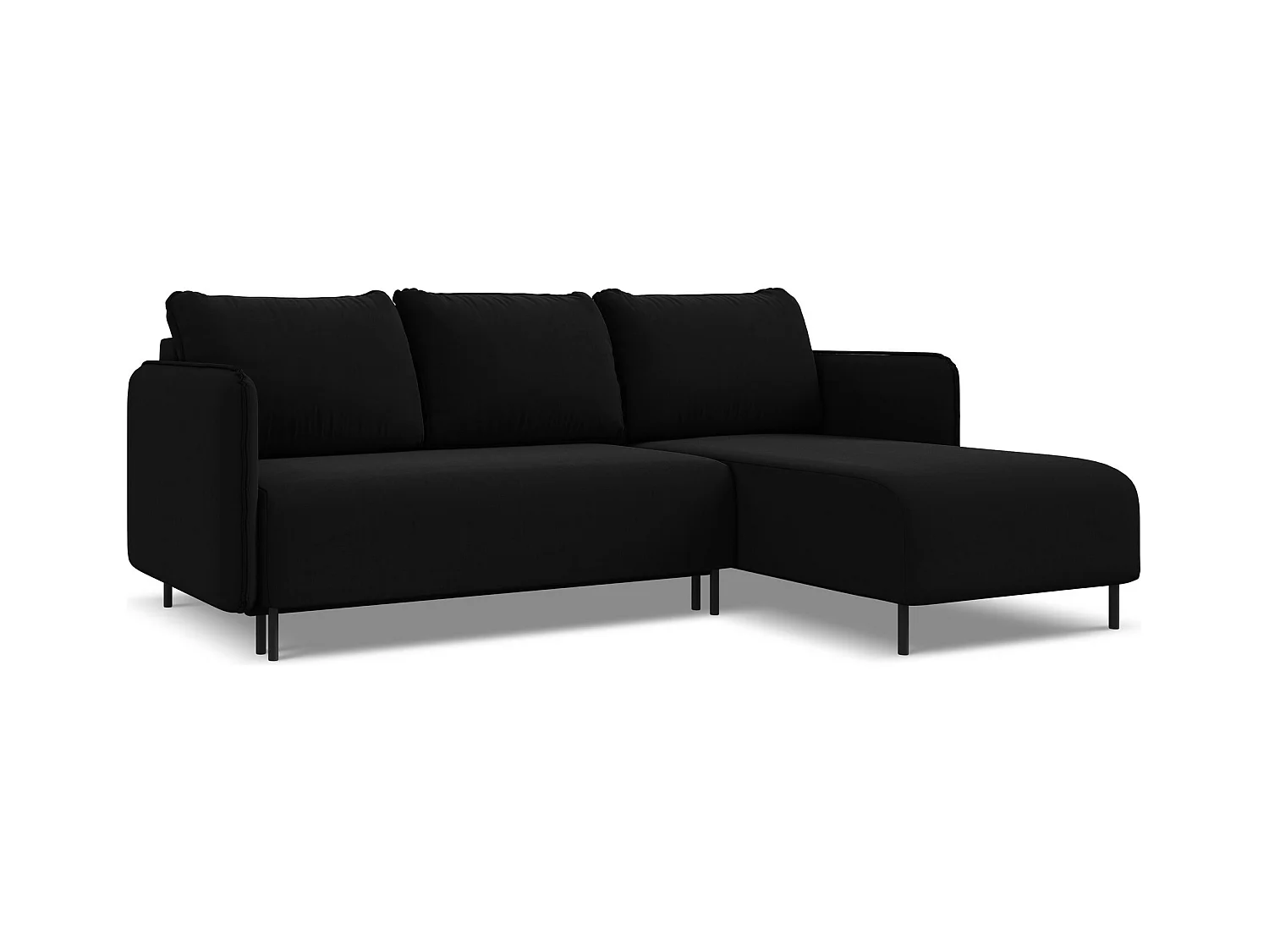Canapé d'angle droit convertible en velours - noir - LUANA