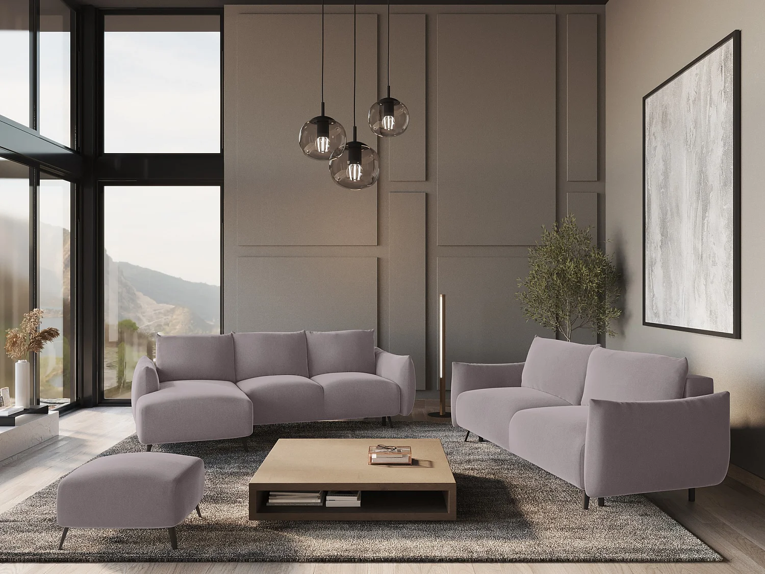 Canapé d'angle gauche convertible en velours - lavande - MALIE