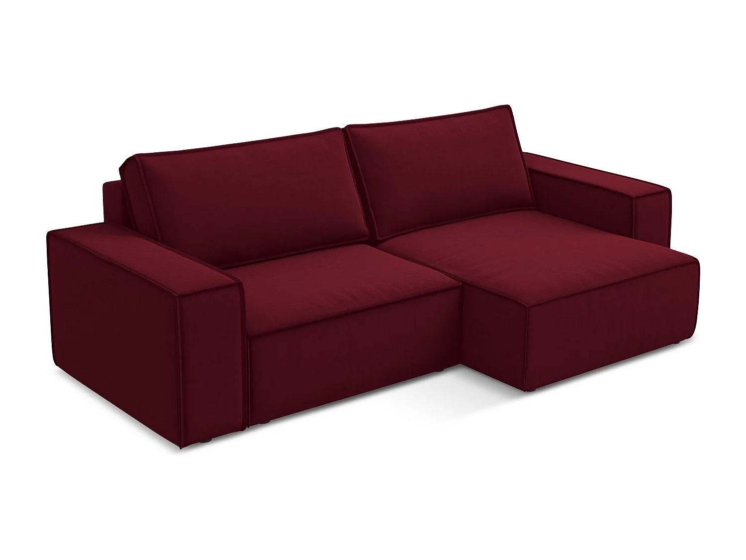 2-Sitzer Ecksofa mit Schlaffunktion - Ecke Rechts - Samt - Burgund - KIMO