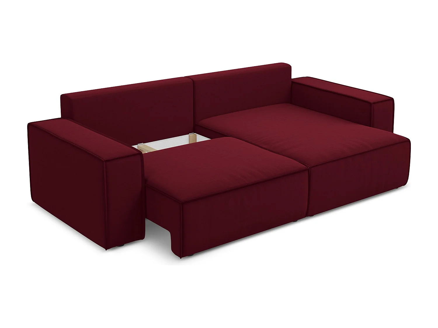 2-Sitzer Ecksofa mit Schlaffunktion - Ecke Rechts - Samt - Burgund - KIMO