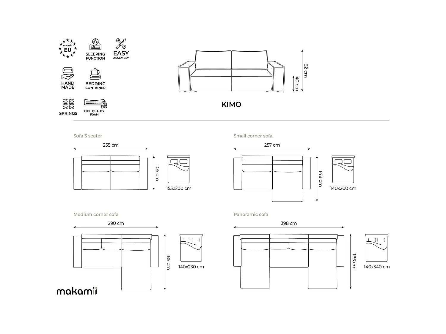 2-Sitzer Ecksofa mit Schlaffunktion - Ecke Rechts - Samt - Burgund - KIMO