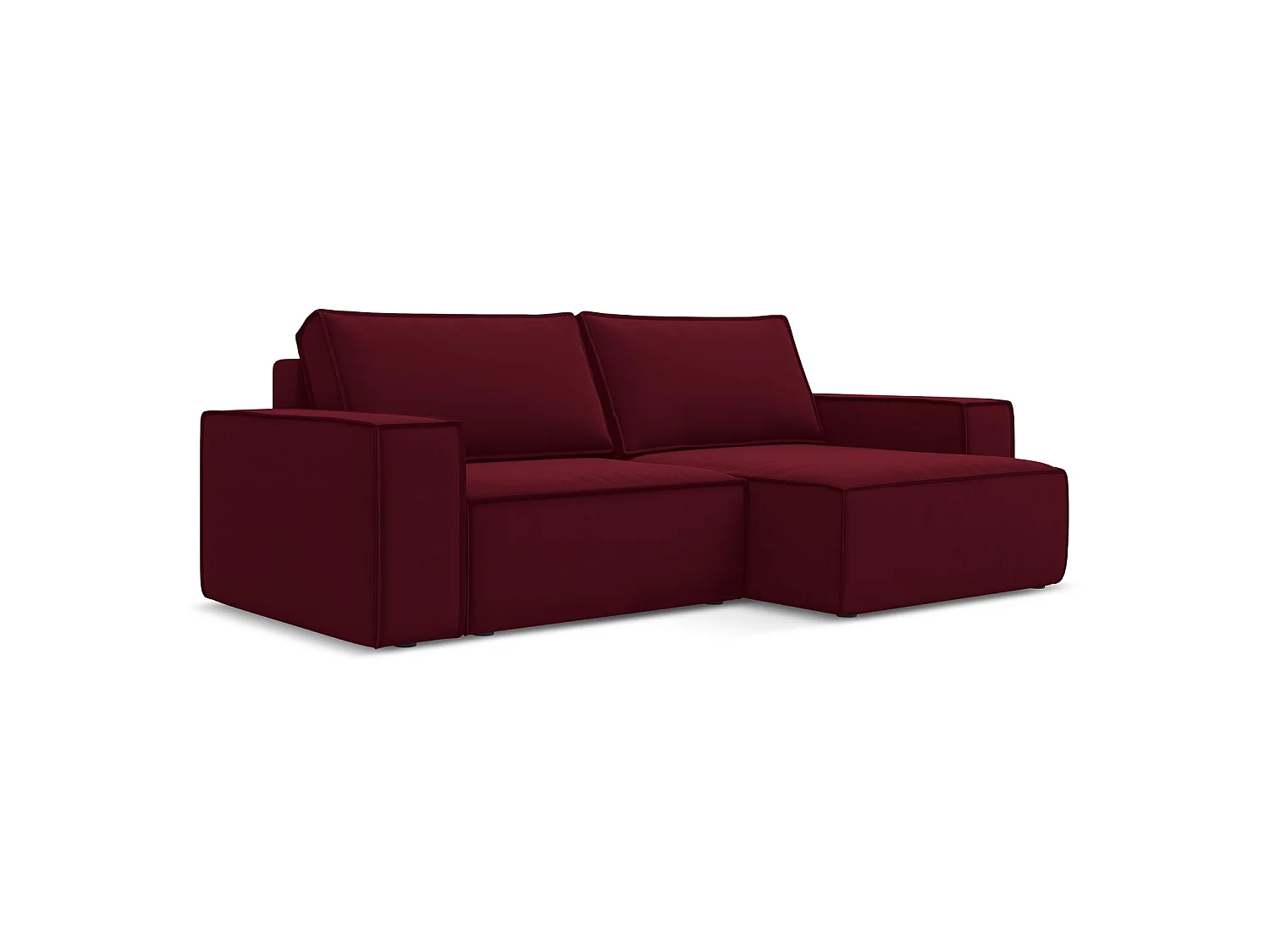 2-Sitzer Ecksofa mit Schlaffunktion - Ecke Rechts - Samt - Burgund - LIVORNO