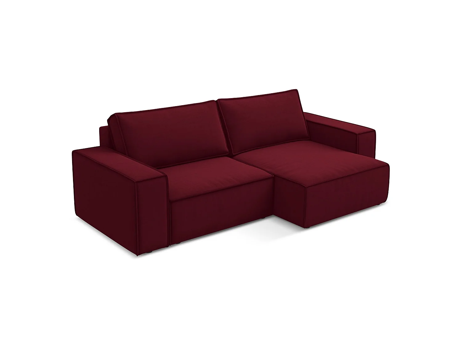 2-Sitzer Ecksofa mit Schlaffunktion - Ecke Rechts - Samt - Burgund - LIVORNO