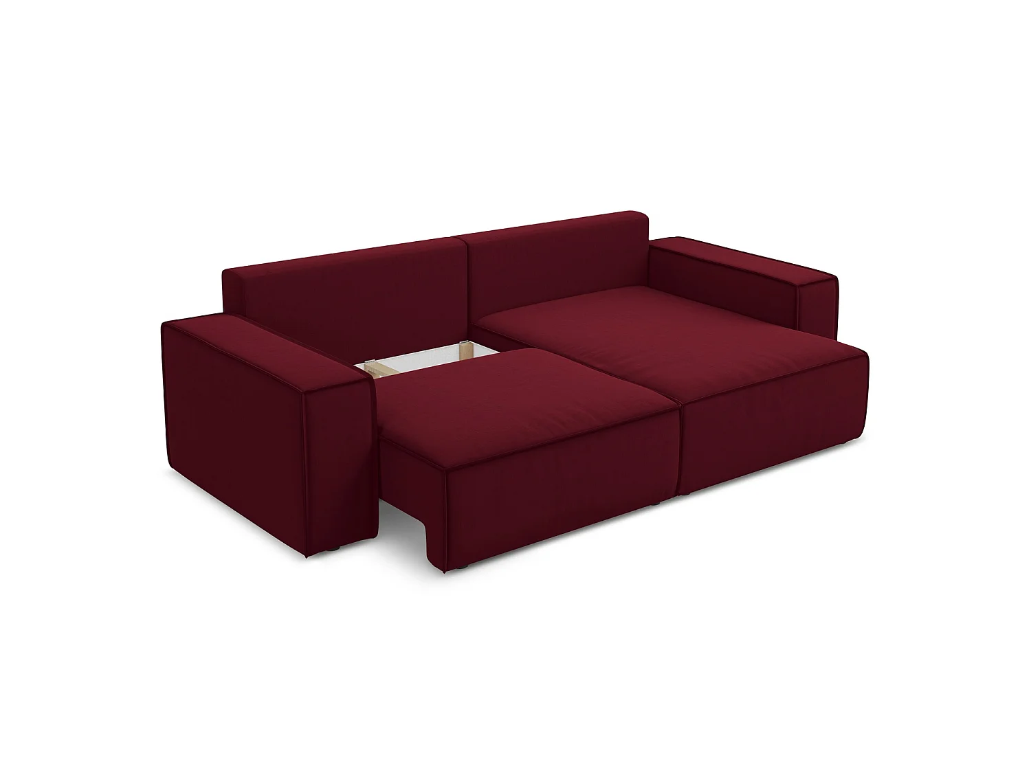 2-Sitzer Ecksofa mit Schlaffunktion - Ecke Rechts - Samt - Burgund - LIVORNO