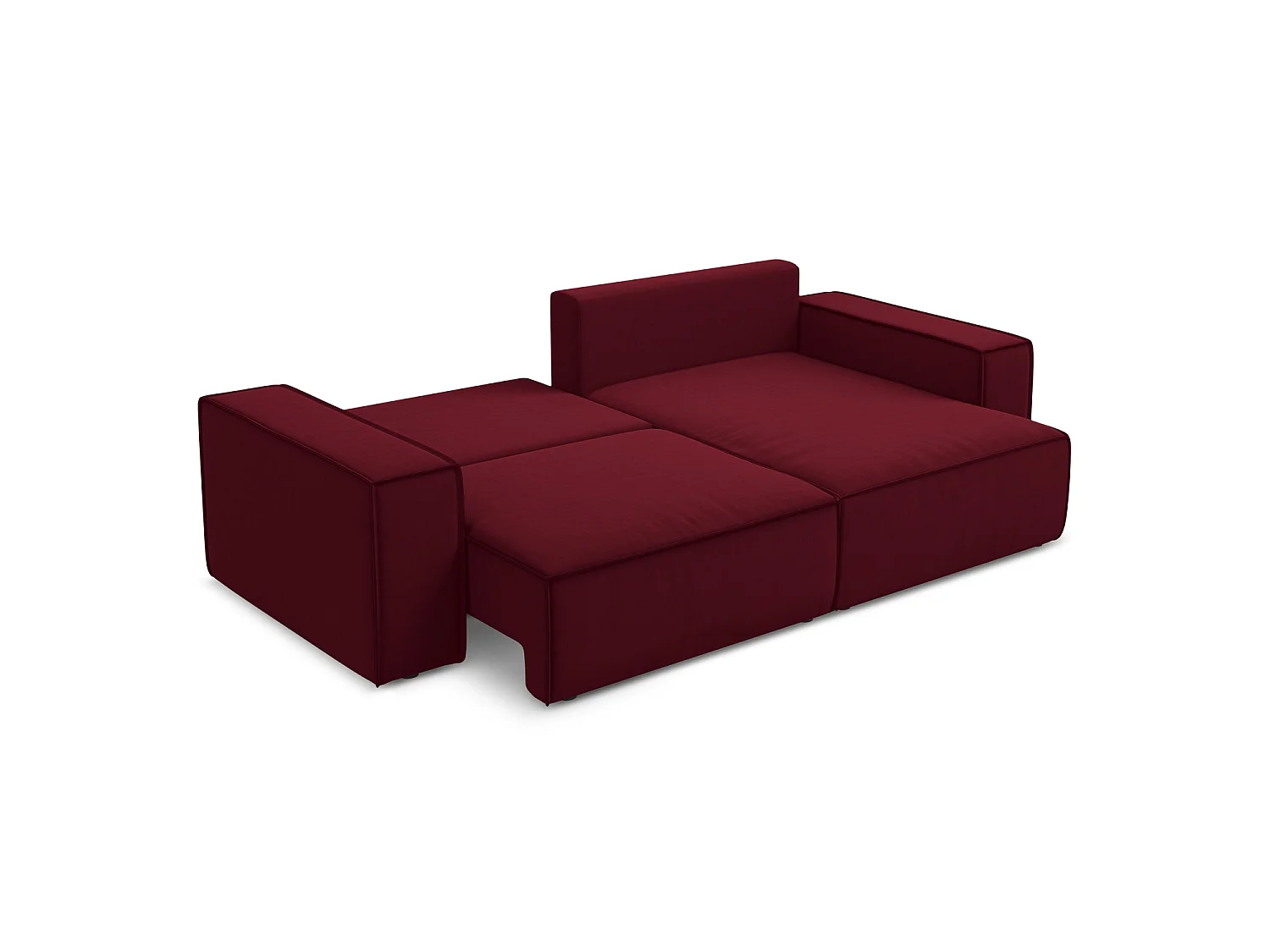 2-Sitzer Ecksofa mit Schlaffunktion - Ecke Rechts - Samt - Burgund - LIVORNO