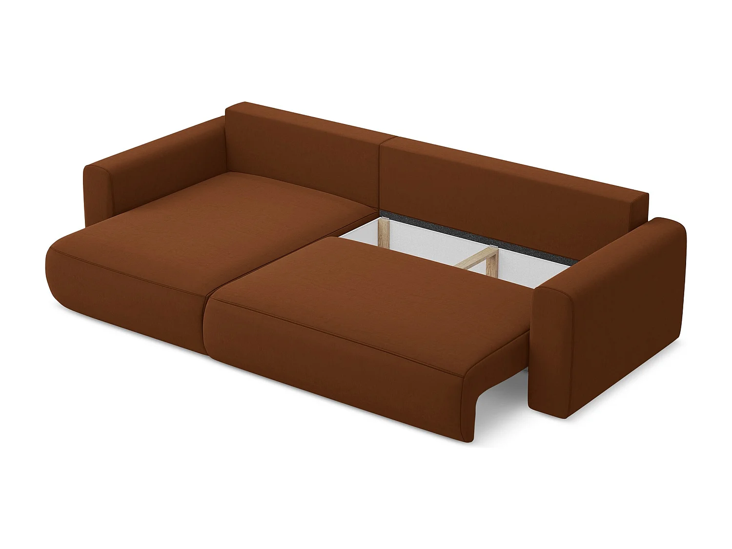 Hoekslaapbank links van terracotta velours - KAPUA