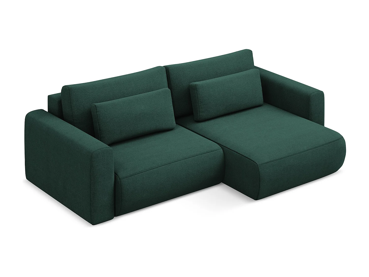 Canapé d’angle 2,5 places droit convertible en tissu texturé - bouteille verte - KAPUA