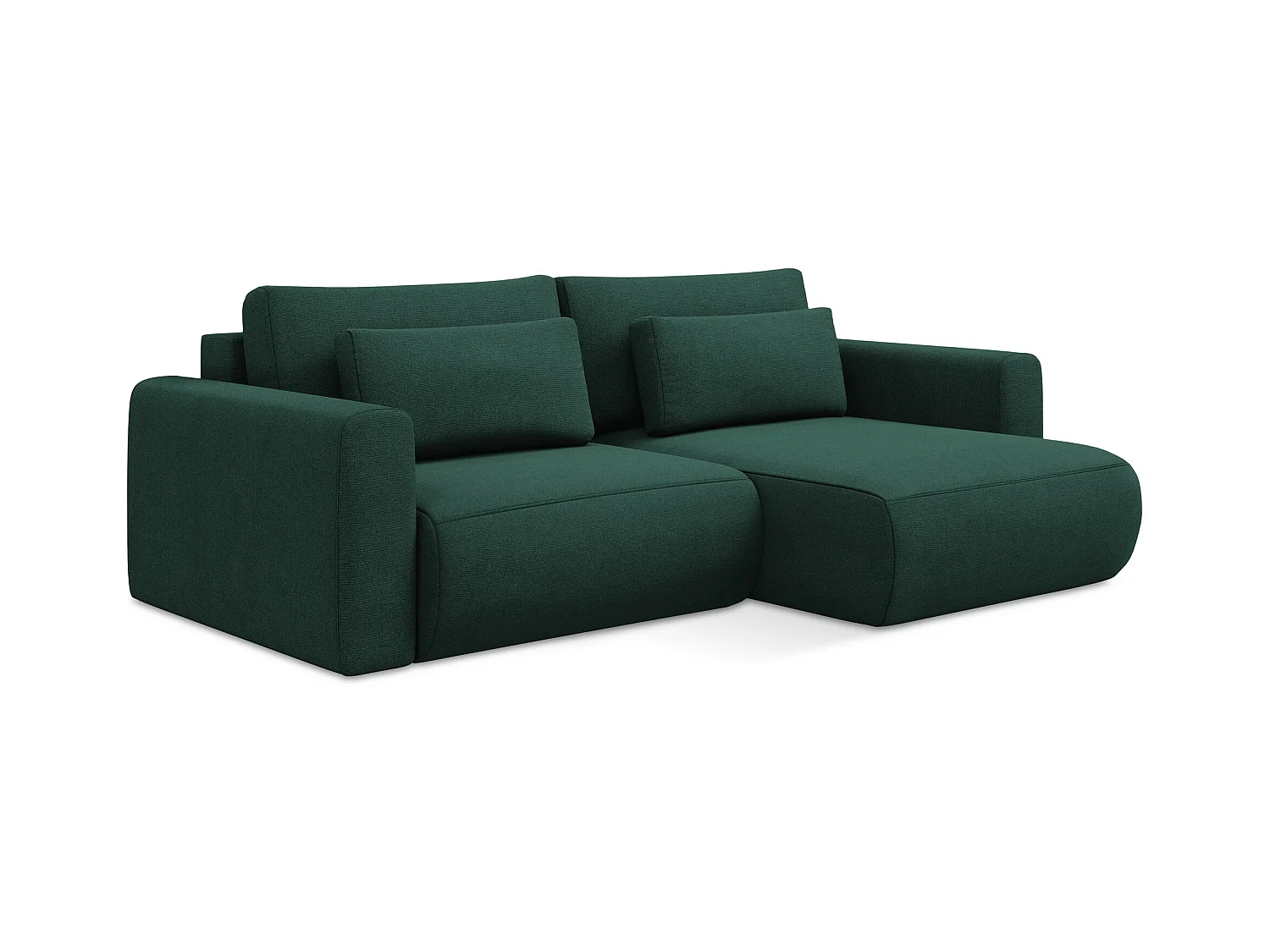 Canapé d’angle 2,5 places droit convertible en tissu texturé - bouteille verte - KAPUA