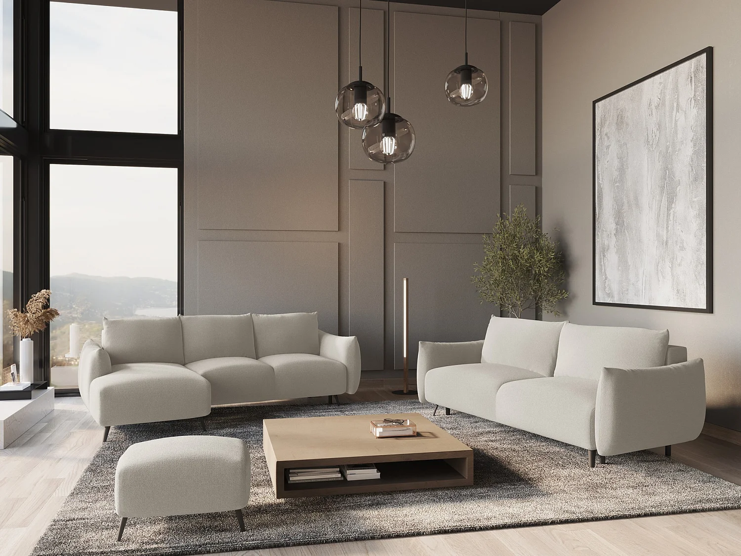 Narożnik lewostronny z funkcją spania - z tkaniny szenilowej - srebrny - MALIE