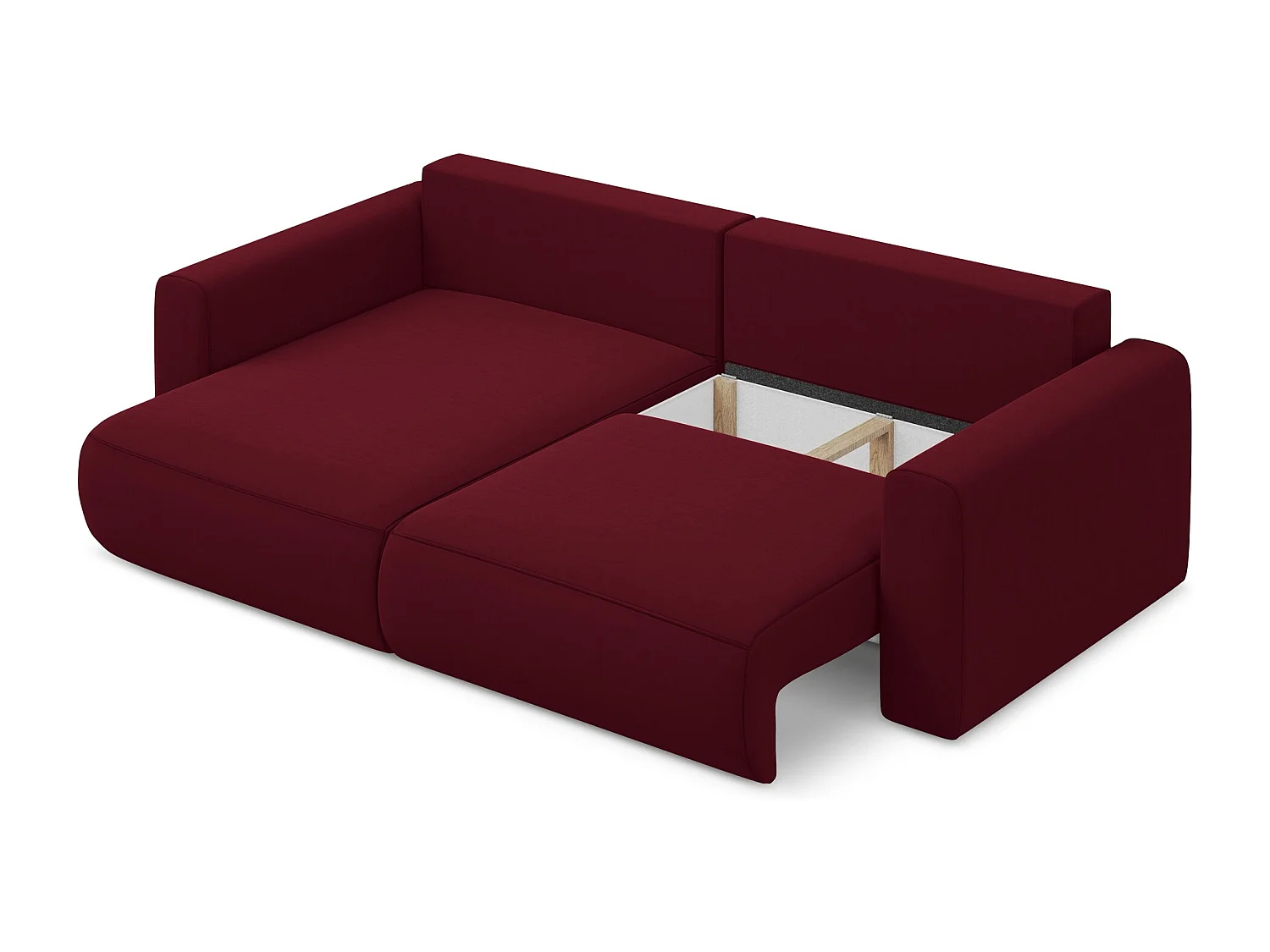 2-Sitzer Ecksofa mit Schlaffunktion - Ecke Links - Samt - Burgund - KAPUA