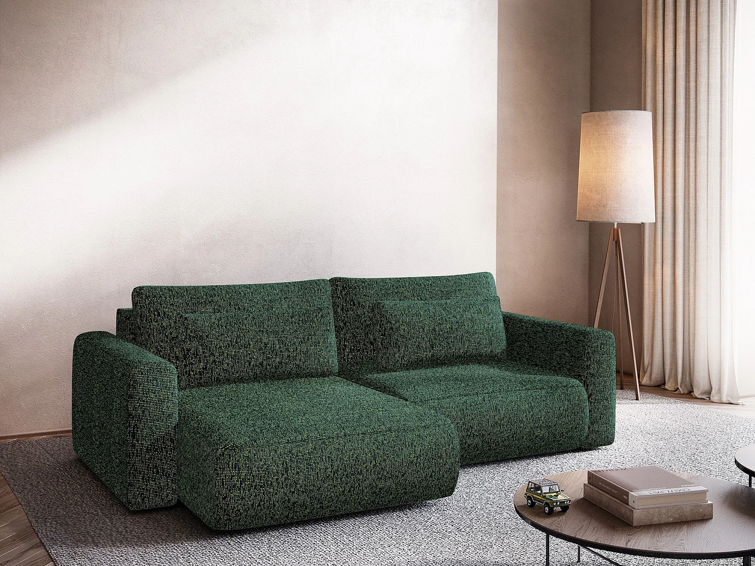 Narożnik lewostronny z funkcją spania - z tkaniny strukturalnej - zielony - KAPUA