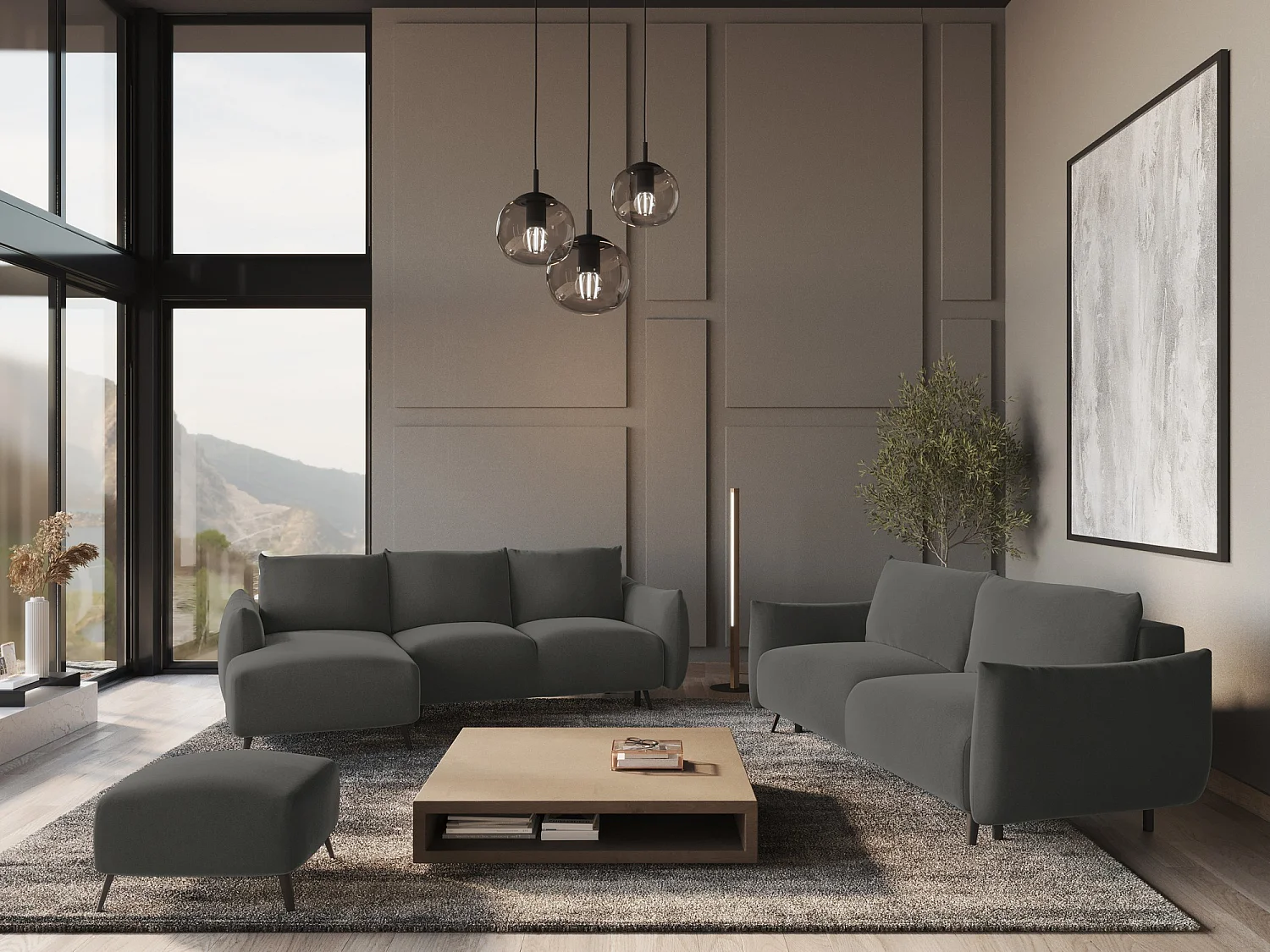 3-Sitzer Ecksofa mit Schlaffunktion - Ecke Links - Samt - Stahl - MALIE