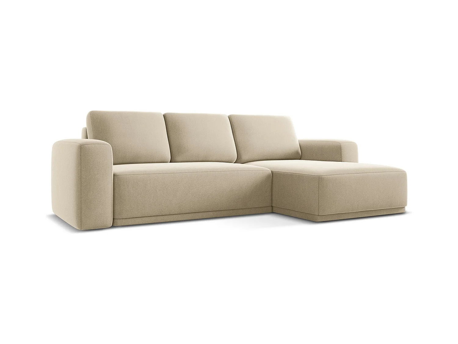 Ecksofa mit Schlaffunktion - Ecke Rechts - Samt - Hell beige - KAILA
