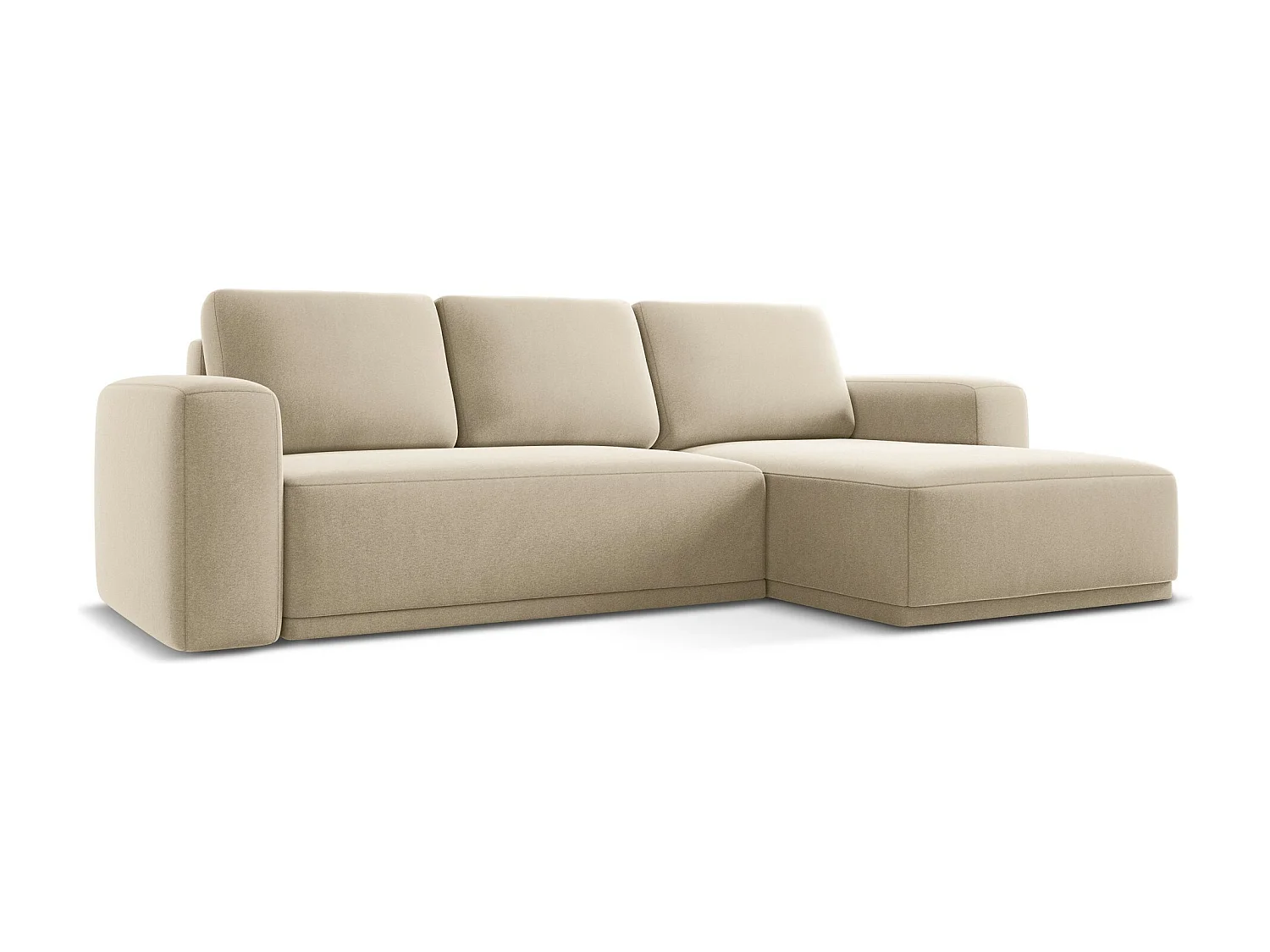 Canapé d'angle droit convertible en velours - beige clair - KAILA