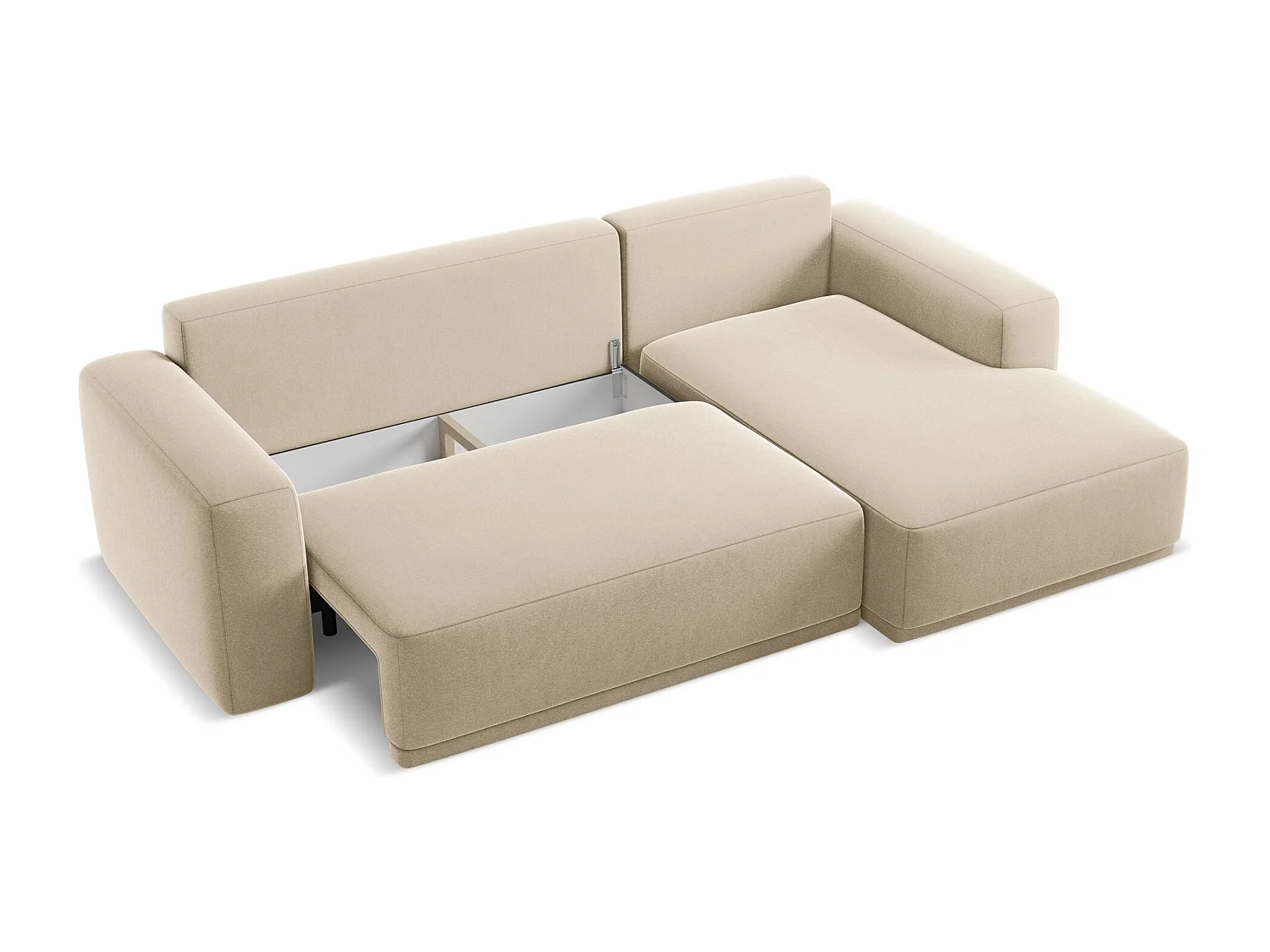 Canapé d'angle droit convertible en velours - beige clair - KAILA