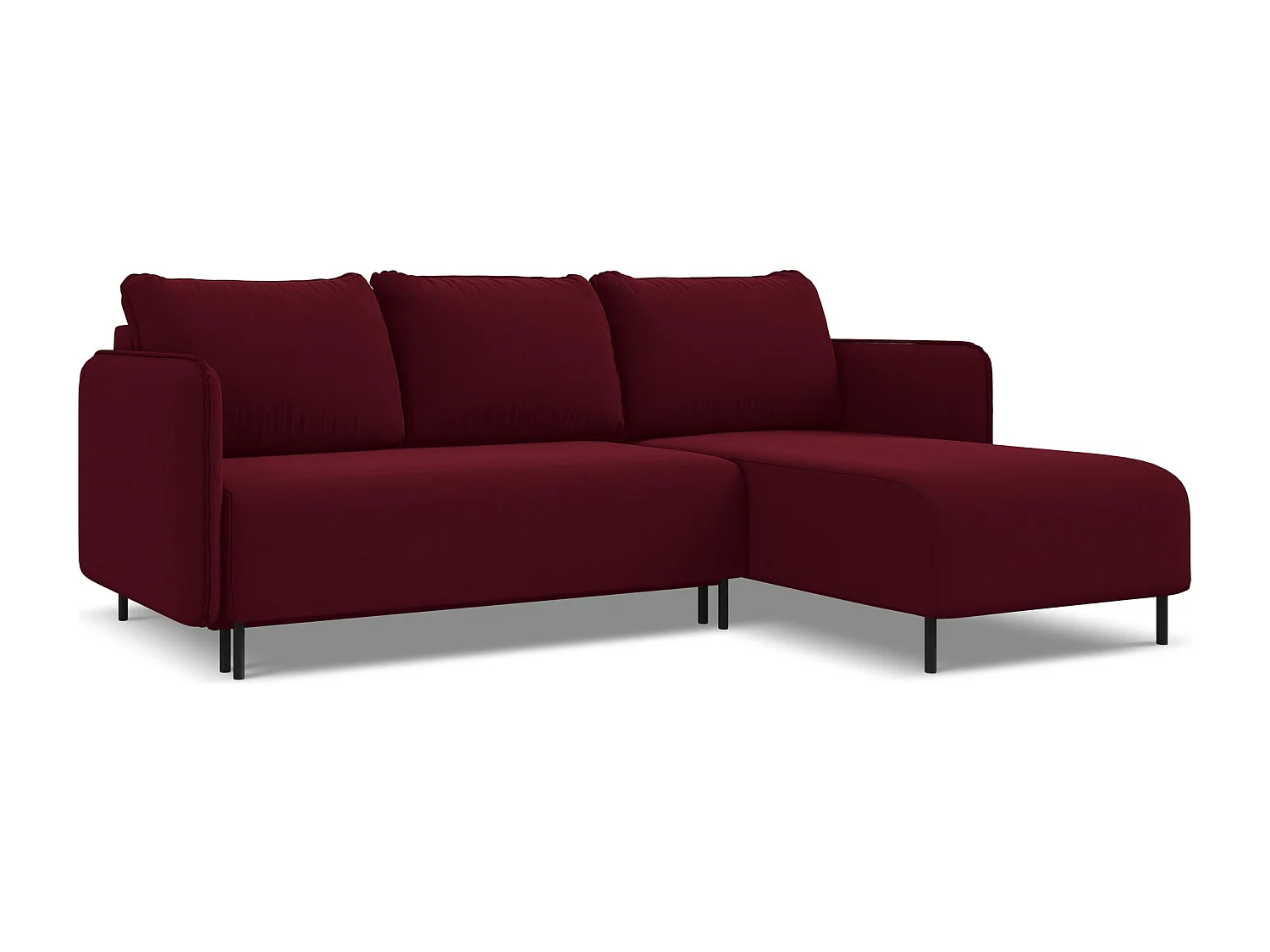 Ecksofa mit Schlaffunktion - Ecke Rechts - Samt - Burgund - LUANA