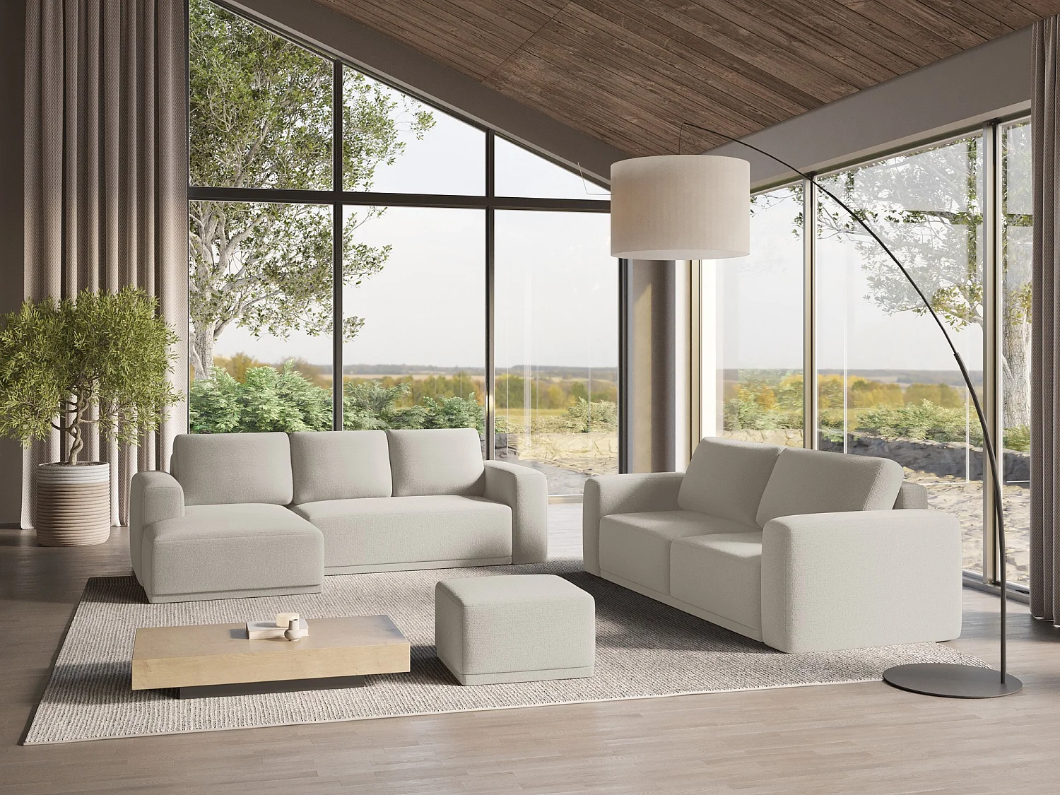 3-Sitzer Ecksofa mit Schlaffunktion - Ecke Links - Chenille - Silber - KAILA