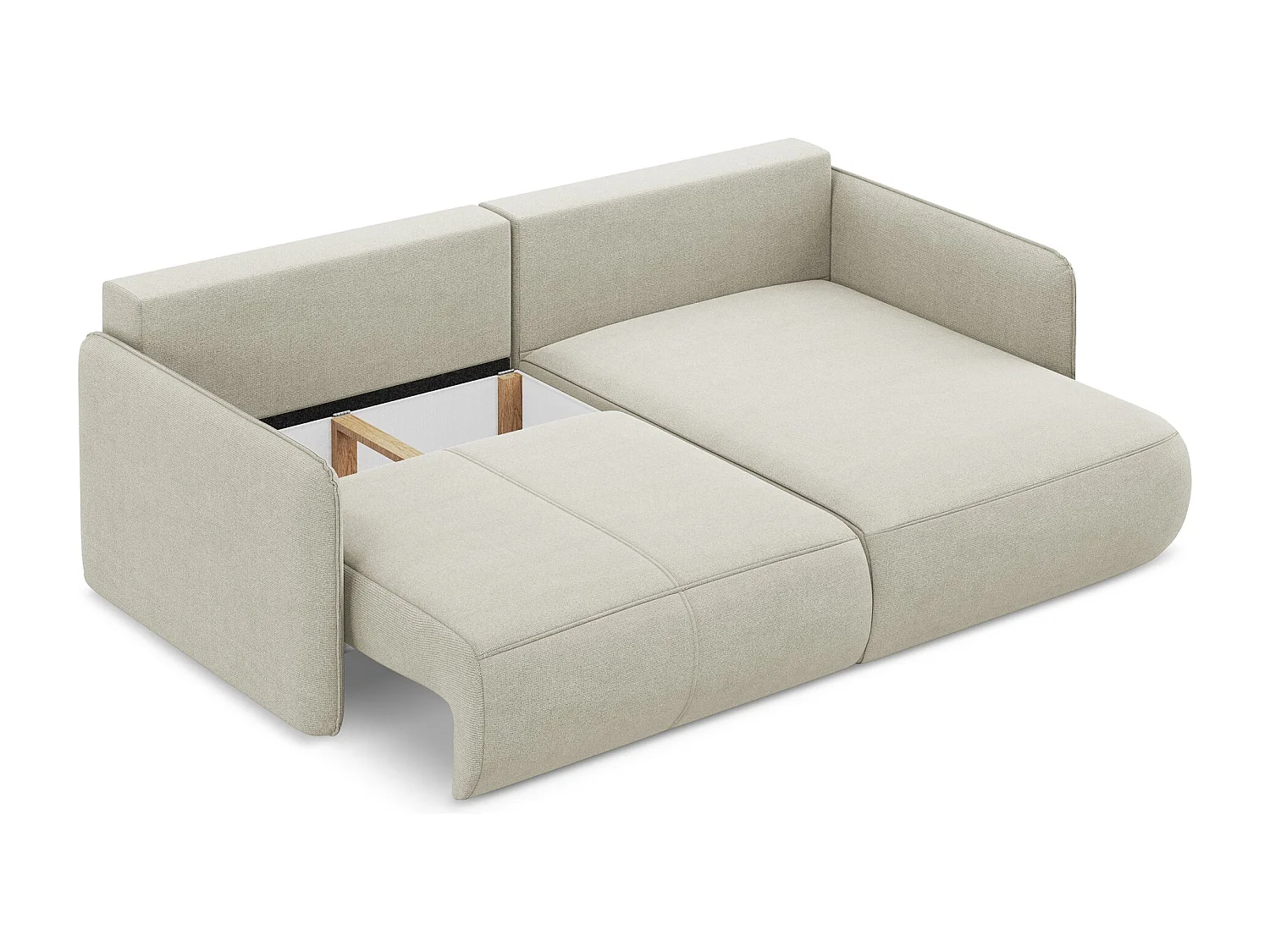 2,5-Sitzer Ecksofa mit Schlaffunktion - Ecke Rechts - Strukturstoff - Hell beige - NANEA