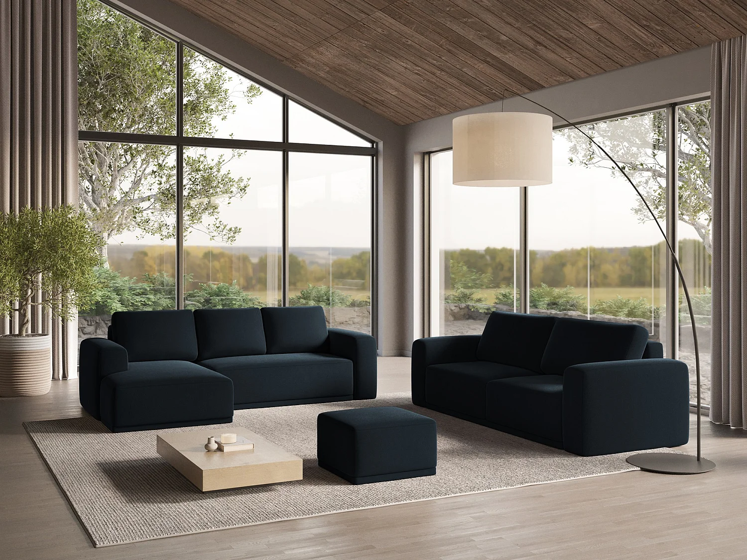 3-Sitzer Ecksofa mit Schlaffunktion - Ecke Links - Samt - Königsblau - KAILA