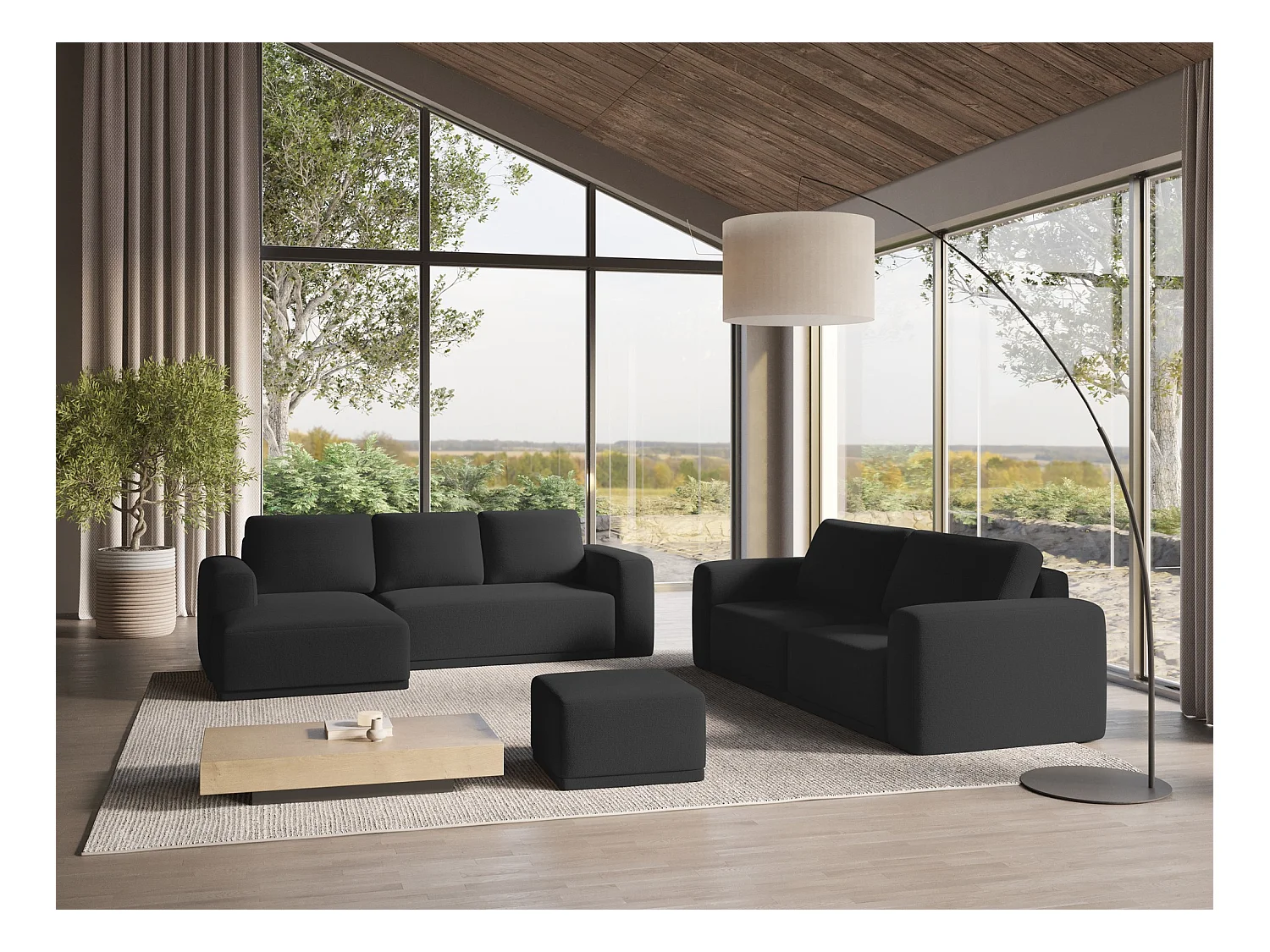 Hoekslaapbank links van antraciet chenille stof - KAILA