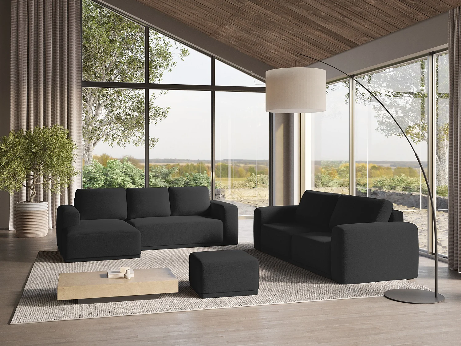 Canapé d'angle gauche convertible en tissu chenille - anthracite - KAILA