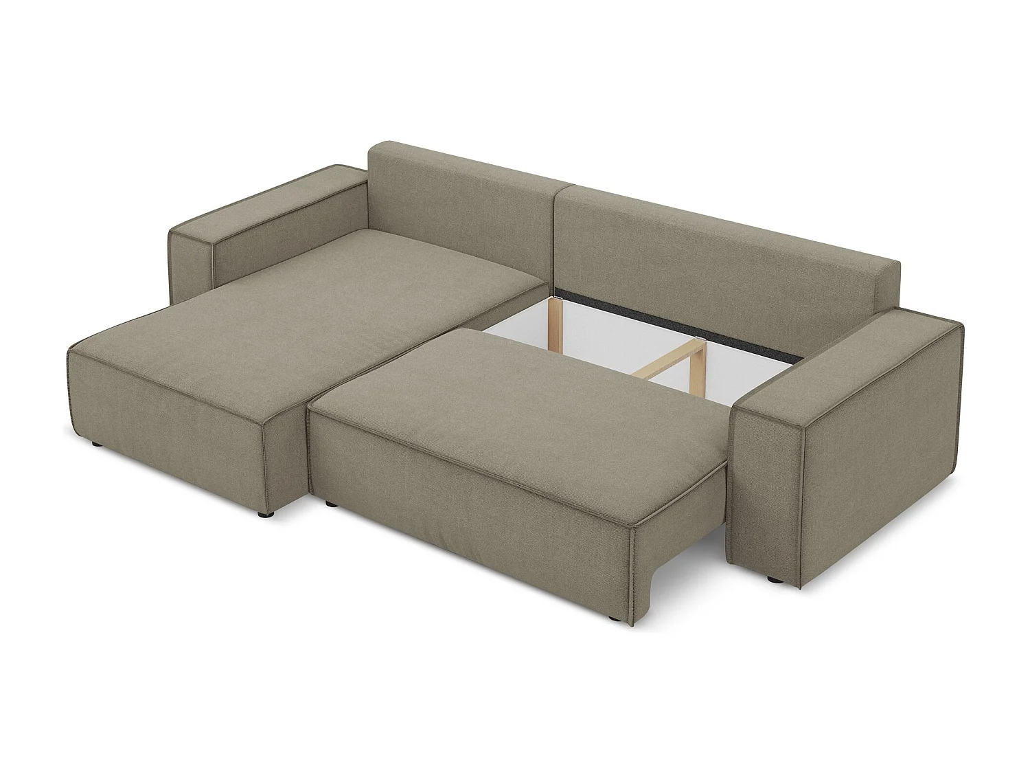 3-Sitzer Ecksofa mit Schlaffunktion - Ecke Links - Strukturstoff - Dunkelbeige - KIMO