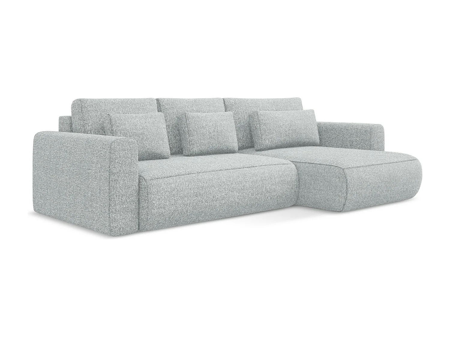 Sofá de canto direito convertível 3 lugares em tecido texturizado prata - KAPUA