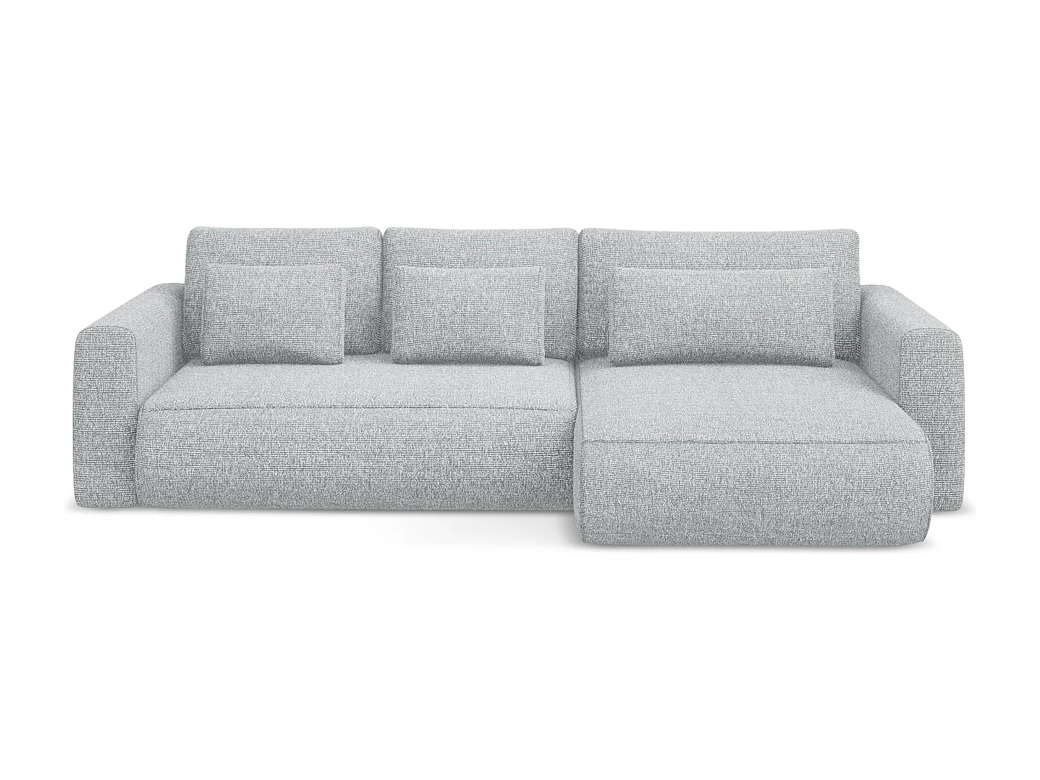 Sofá de canto direito convertível 3 lugares em tecido texturizado prata - KAPUA