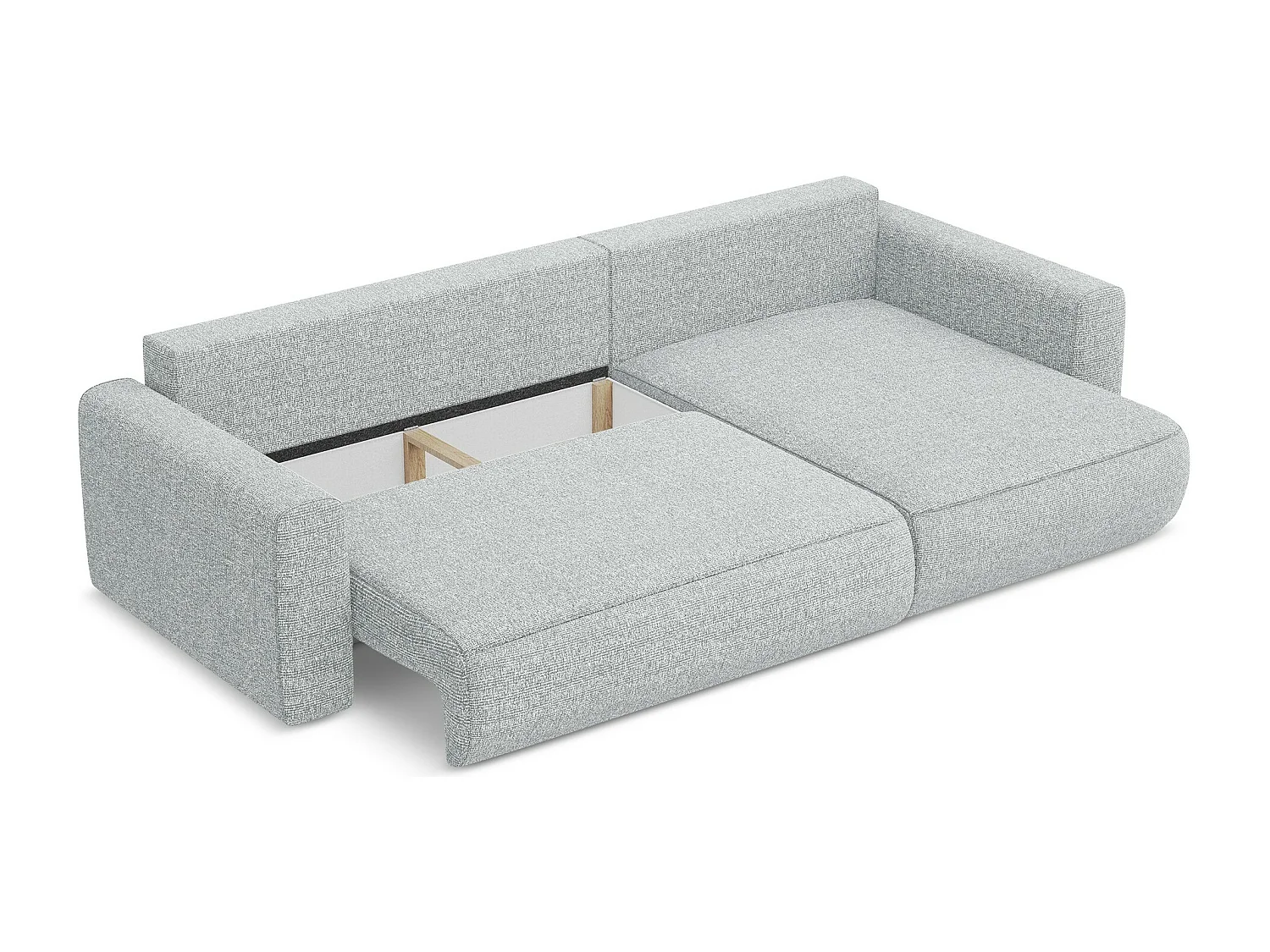 Sofá de canto direito convertível 3 lugares em tecido texturizado prata - KAPUA