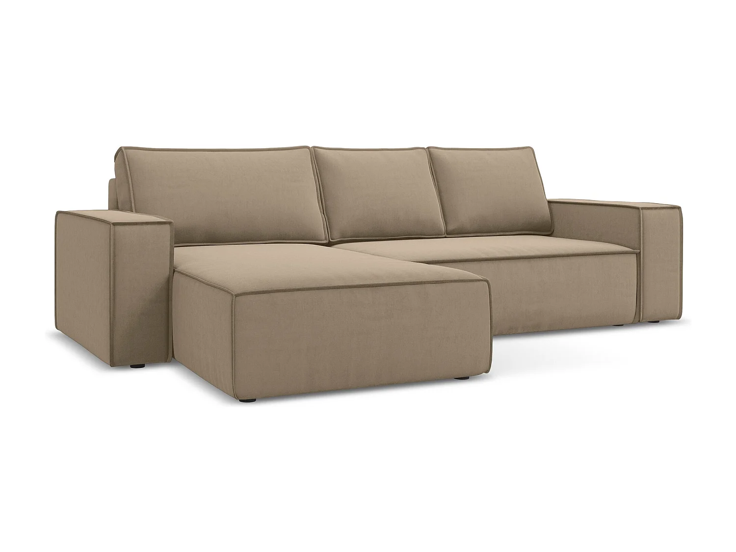 3-Sitzer Ecksofa mit Schlaffunktion - Ecke Links - Samt - Hell beige - KIMO
