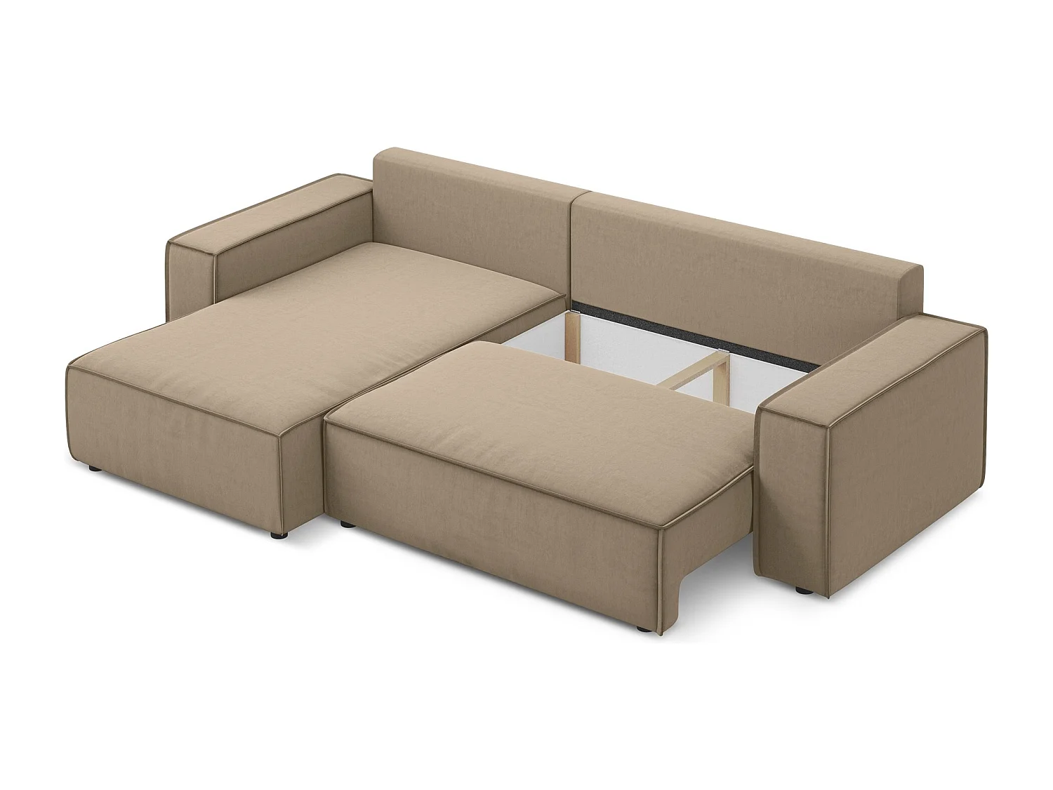 3-Sitzer Ecksofa mit Schlaffunktion - Ecke Links - Samt - Hell beige - KIMO