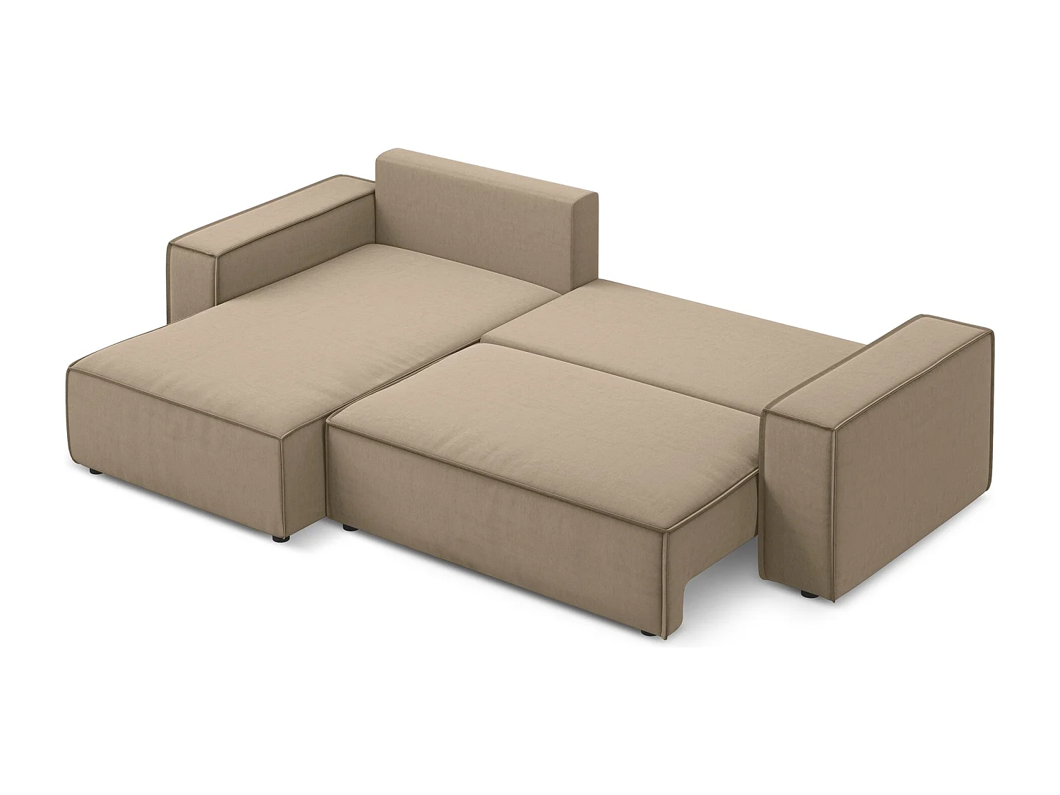 3-Sitzer Ecksofa mit Schlaffunktion - Ecke Links - Samt - Hell beige - KIMO
